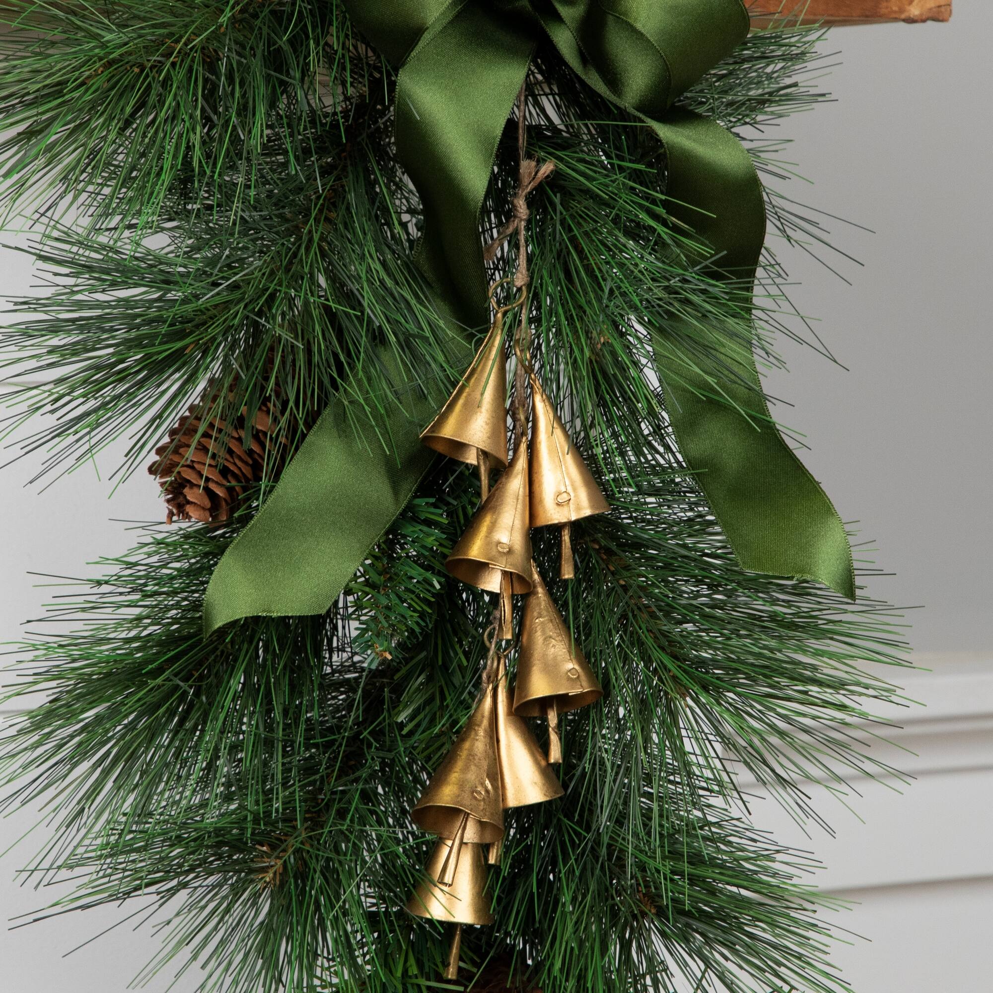 17" Hanging Cascade of Mini Iron Christmas Cone Bells
